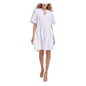 KENSIE DRESSES Womens Ruffled baby doll dress unlined in White